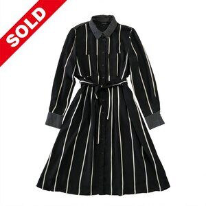 Who What Wear Womens M Black White Striped Belted Longline Shirt Career Dress